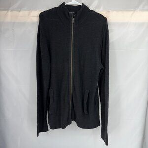 James Perse Men 3 US L Full Zip Sweater Jacket Black Long Sleeve Cotton Linen